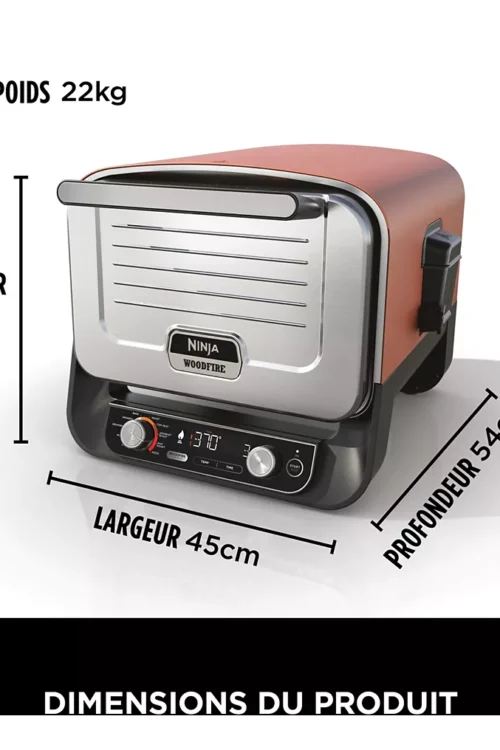 Four à pizza électrique NINJA Woodfire OO101EU orange inox, 1 pizza 30 cm, préchauffage 15 min, jusqu’à 370°C