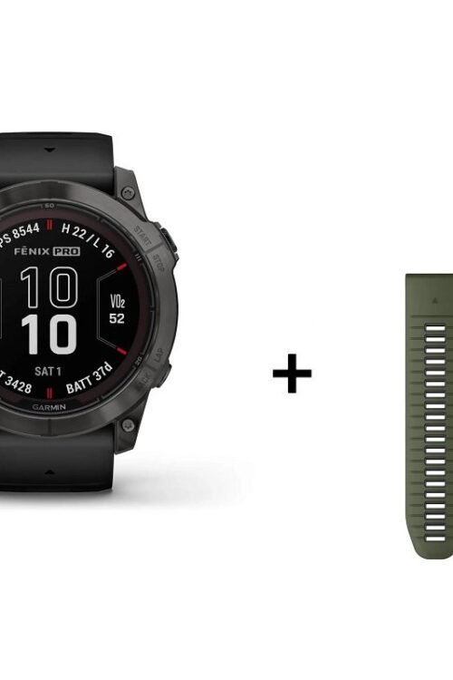 Montre Garmin Fenix 7X Pro Sapphire Solar Titane + bracelet silicone kaki